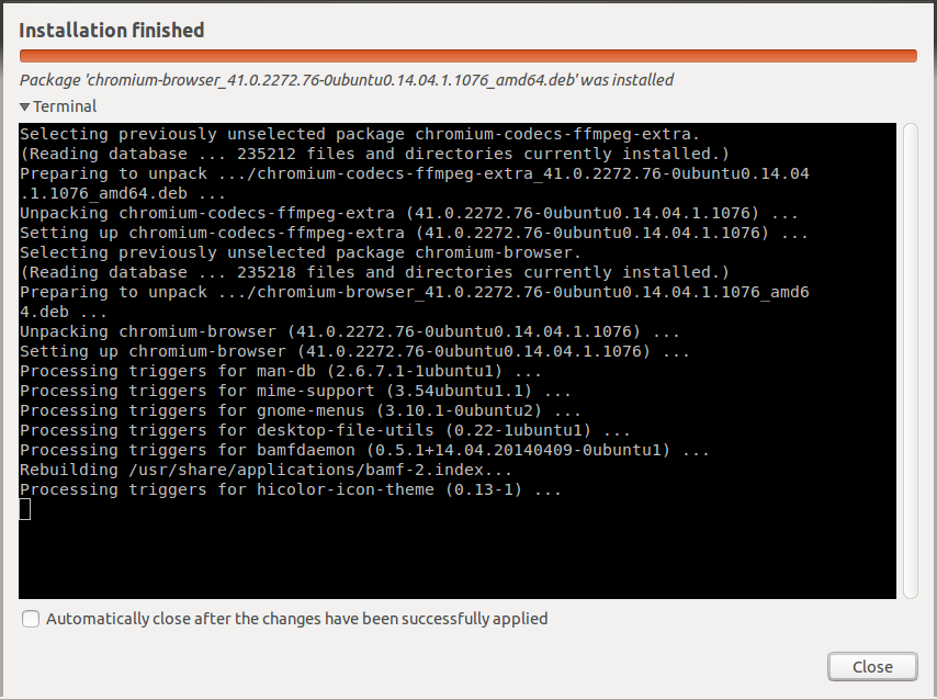 Installation finished for Chromium through GDebi