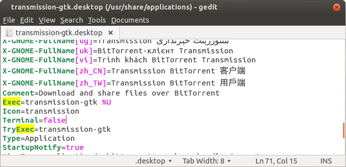 Exec line from .desktop file