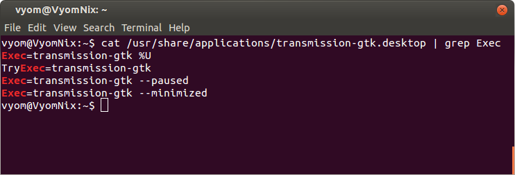 Cat and Grep command to locate the Exec line
